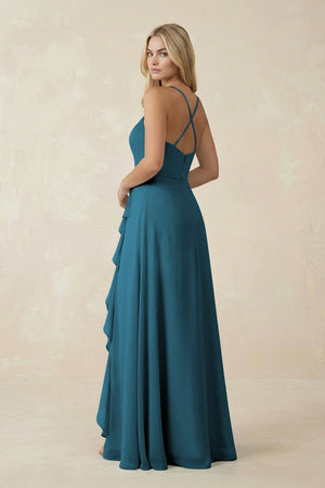 Ruffled Hem A-Line Chiffon Bridesmaid Dress in Dark Teal - KissProm BRIDESMAID DRESSES