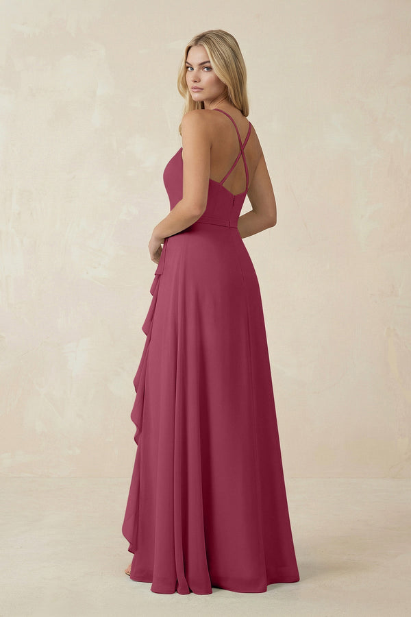 Ruffled Hem A-Line Chiffon Bridesmaid Dress in Desert Rose - KissProm BRIDESMAID DRESSES