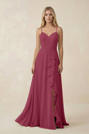 Ruffled Hem A-Line Chiffon Bridesmaid Dress in Desert Rose - KissProm BRIDESMAID DRESSES