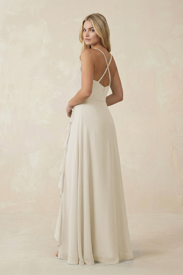 Ruffled Hem A-Line Chiffon Bridesmaid Dress in Dove Gray - KissProm BRIDESMAID DRESSES