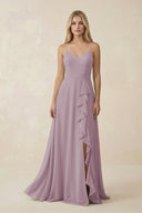 Ruffled Hem A-Line Chiffon Bridesmaid Dress in Dusk - KissProm BRIDESMAID DRESSES