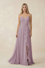 Ruffled Hem A-Line Chiffon Bridesmaid Dress in Dusk - KissProm BRIDESMAID DRESSES