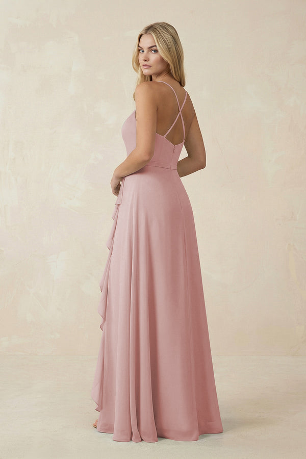 Ruffled Hem A-Line Chiffon Bridesmaid Dress in Dusty Rose - KissProm BRIDESMAID DRESSES