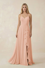 Ruffled Hem A-Line Chiffon Bridesmaid Dress in English Rose - KissProm BRIDESMAID DRESSES