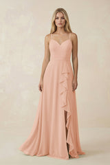 Ruffled Hem A-Line Chiffon Bridesmaid Dress in English Rose - KissProm BRIDESMAID DRESSES