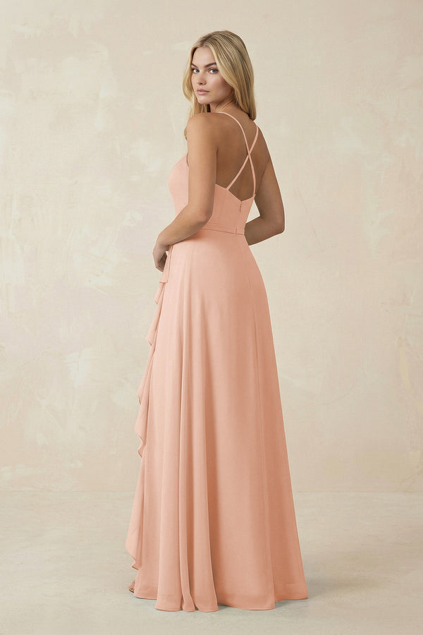 Ruffled Hem A-Line Chiffon Bridesmaid Dress in English Rose - KissProm BRIDESMAID DRESSES