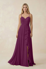 Ruffled Hem A-Line Chiffon Bridesmaid Dress in Fig - KissProm BRIDESMAID DRESSES
