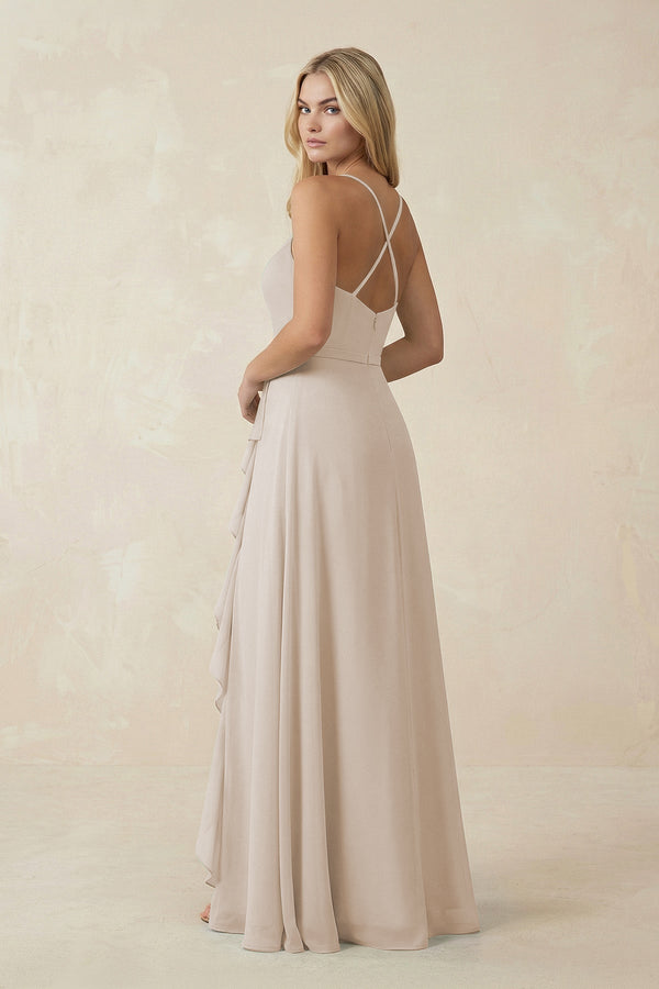 Ruffled Hem A-Line Chiffon Bridesmaid Dress in Frost - KissProm BRIDESMAID DRESSES