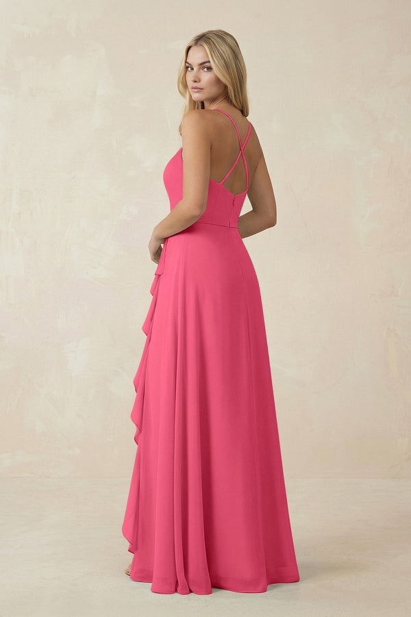 Ruffled Hem A-Line Chiffon Bridesmaid Dress in Fuchsia - KissProm BRIDESMAID DRESSES