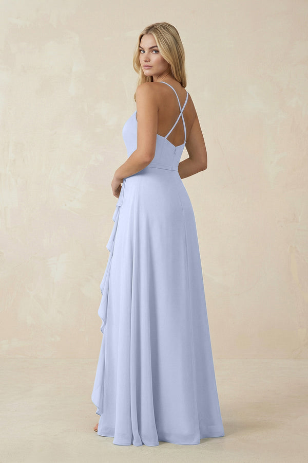 Ruffled Hem A-Line Chiffon Bridesmaid Dress in Ice - KissProm BRIDESMAID DRESSES