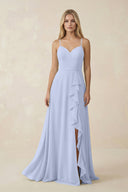 Ruffled Hem A-Line Chiffon Bridesmaid Dress in Ice - KissProm BRIDESMAID DRESSES