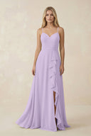 Ruffled Hem A-Line Chiffon Bridesmaid Dress in Lavender - KissProm BRIDESMAID DRESSES