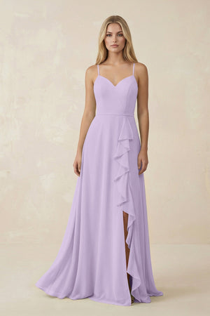 Ruffled Hem A-Line Chiffon Bridesmaid Dress in Lavender - KissProm BRIDESMAID DRESSES