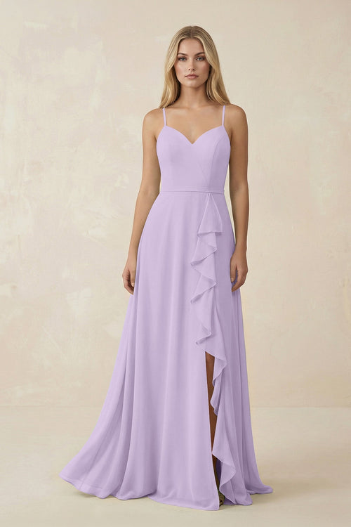 Ruffled Hem A-Line Chiffon Bridesmaid Dress in Lavender - KissProm BRIDESMAID DRESSES