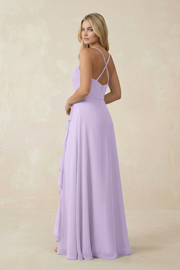Ruffled Hem A-Line Chiffon Bridesmaid Dress in Lavender - KissProm BRIDESMAID DRESSES