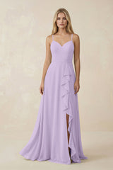 Ruffled Hem A-Line Chiffon Bridesmaid Dress in Lavender - KissProm BRIDESMAID DRESSES