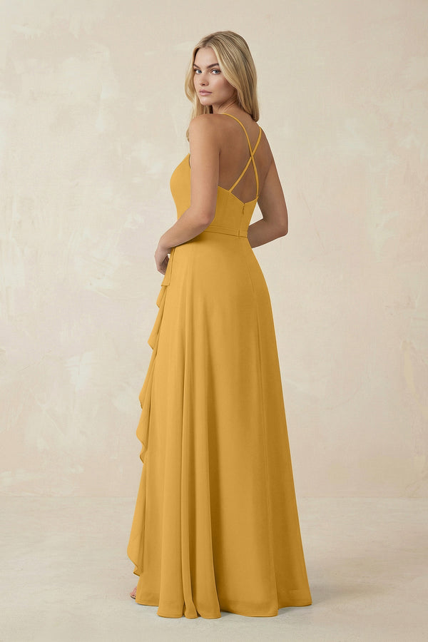 Ruffled Hem A-Line Chiffon Bridesmaid Dress in Marigold - KissProm BRIDESMAID DRESSES