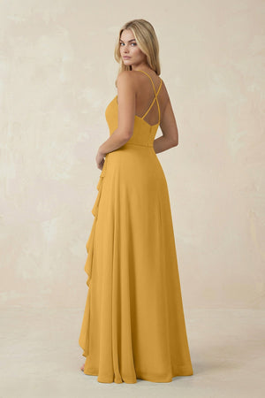 Ruffled Hem A-Line Chiffon Bridesmaid Dress in Marigold - KissProm BRIDESMAID DRESSES