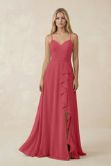 Ruffled Hem A-Line Chiffon Bridesmaid Dress in Merlot - KissProm BRIDESMAID DRESSES