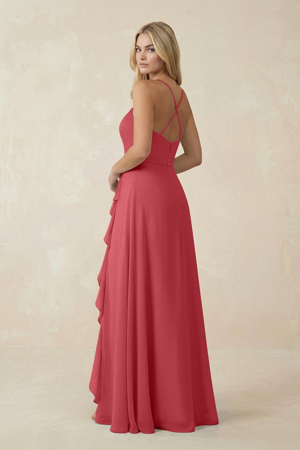 Ruffled Hem A-Line Chiffon Bridesmaid Dress in Merlot - KissProm BRIDESMAID DRESSES
