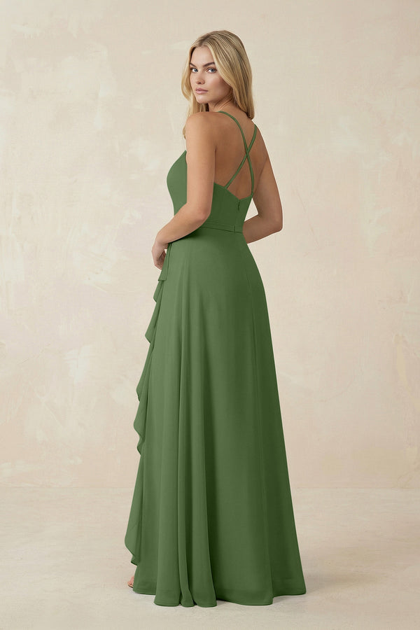 Ruffled Hem A-Line Chiffon Bridesmaid Dress in Moss - KissProm BRIDESMAID DRESSES