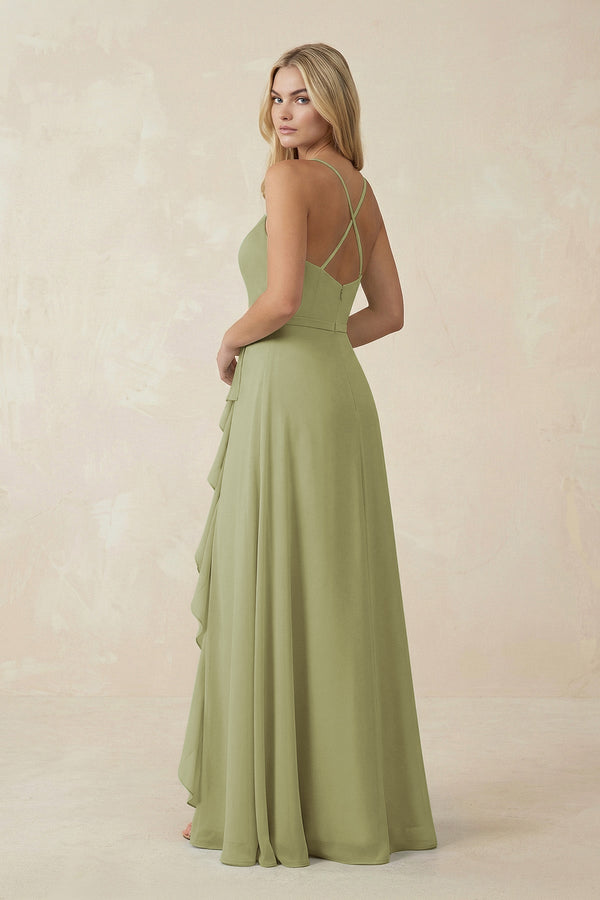 Ruffled Hem A-Line Chiffon Bridesmaid Dress in Moss Green - KissProm BRIDESMAID DRESSES