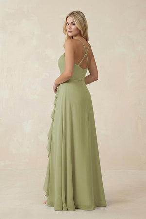 Ruffled Hem A-Line Chiffon Bridesmaid Dress in Moss Green - KissProm BRIDESMAID DRESSES