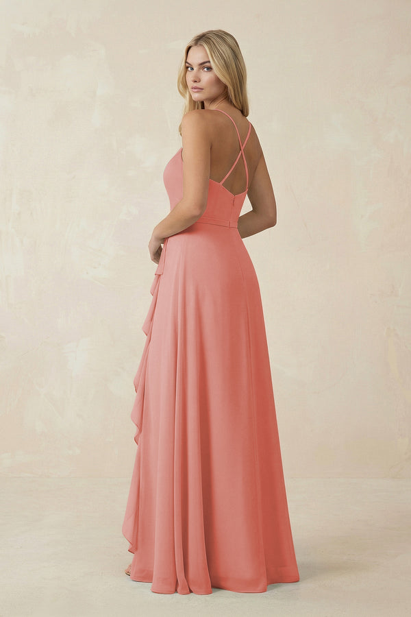 Ruffled Hem A-Line Chiffon Bridesmaid Dress in Mulberry - KissProm BRIDESMAID DRESSES