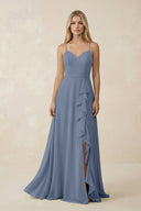 Ruffled Hem A-Line Chiffon Bridesmaid Dress in Neptune - KissProm BRIDESMAID DRESSES