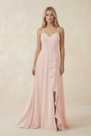 Ruffled Hem A-Line Chiffon Bridesmaid Dress in Pale Blush - KissProm BRIDESMAID DRESSES