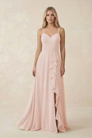 Ruffled Hem A-Line Chiffon Bridesmaid Dress in Pale Blush - KissProm BRIDESMAID DRESSES