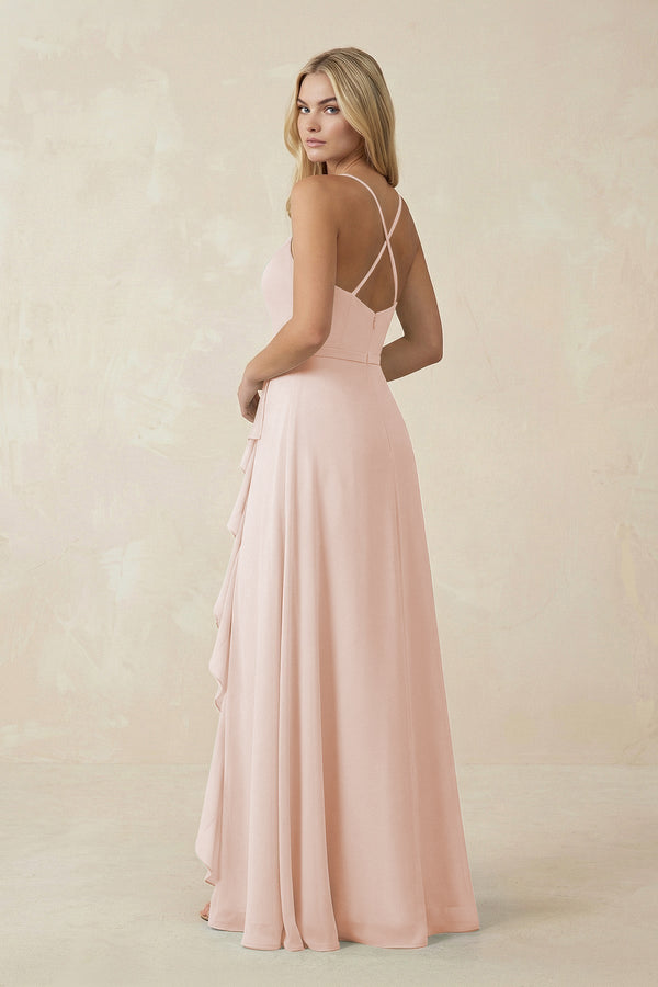 Ruffled Hem A-Line Chiffon Bridesmaid Dress in Pale Blush - KissProm BRIDESMAID DRESSES