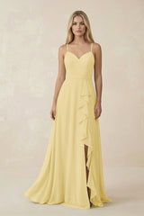 Ruffled Hem A-Line Chiffon Bridesmaid Dress in Pastel Yellow - KissProm BRIDESMAID DRESSES