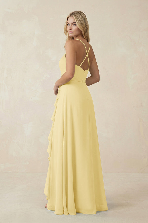 Ruffled Hem A-Line Chiffon Bridesmaid Dress in Pastel Yellow - KissProm BRIDESMAID DRESSES