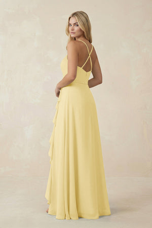 Ruffled Hem A-Line Chiffon Bridesmaid Dress in Pastel Yellow - KissProm BRIDESMAID DRESSES