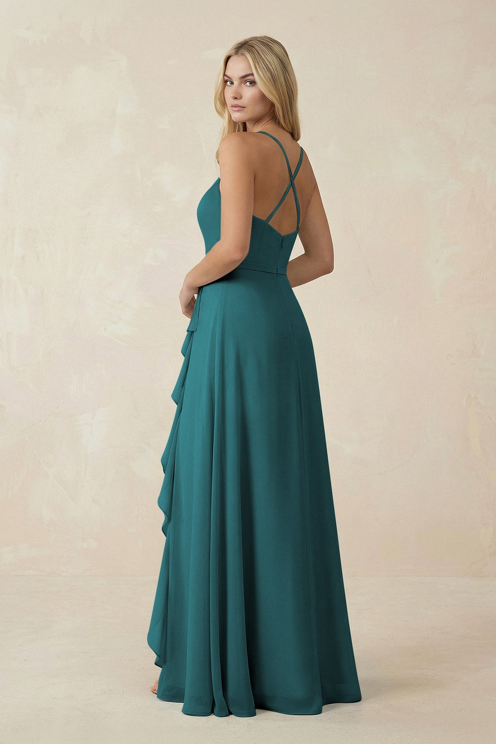 Ruffled Hem A-Line Chiffon Bridesmaid Dress in Pine - KissProm BRIDESMAID DRESSES