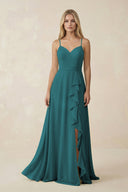 Ruffled Hem A-Line Chiffon Bridesmaid Dress in Pine - KissProm BRIDESMAID DRESSES
