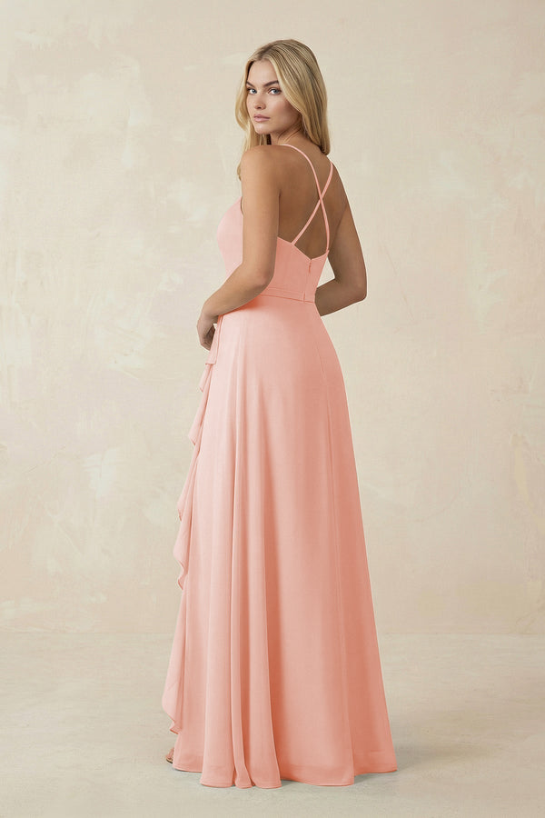 Ruffled Hem A-Line Chiffon Bridesmaid Dress in Rose Petal - KissProm BRIDESMAID DRESSES