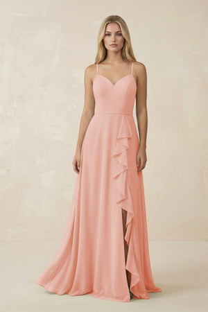 Ruffled Hem A-Line Chiffon Bridesmaid Dress in Rose Petal - KissProm BRIDESMAID DRESSES
