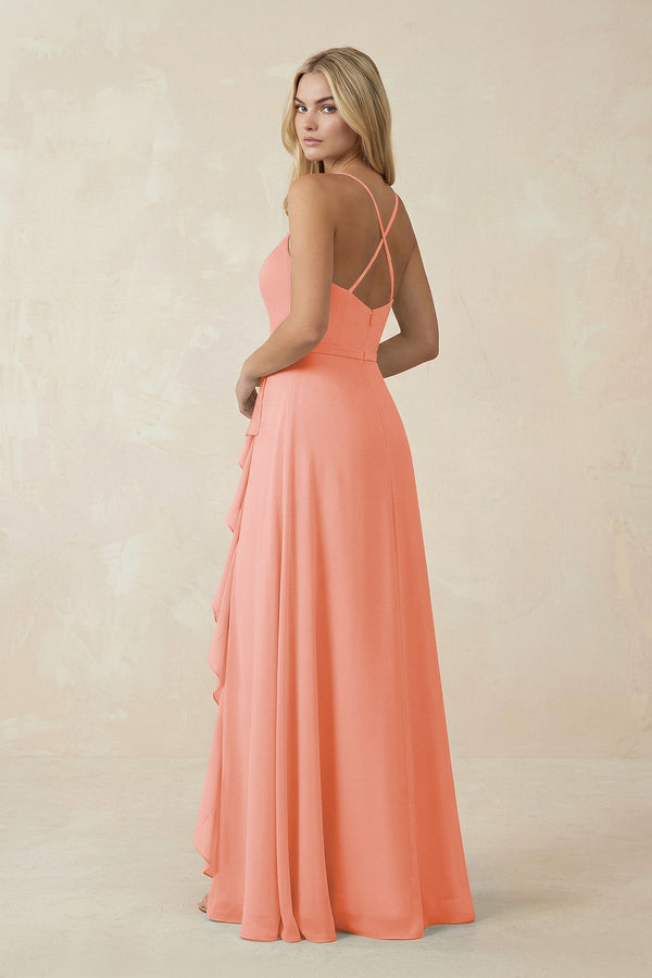 Ruffled Hem A-Line Chiffon Bridesmaid Dress in Rosette - KissProm BRIDESMAID DRESSES