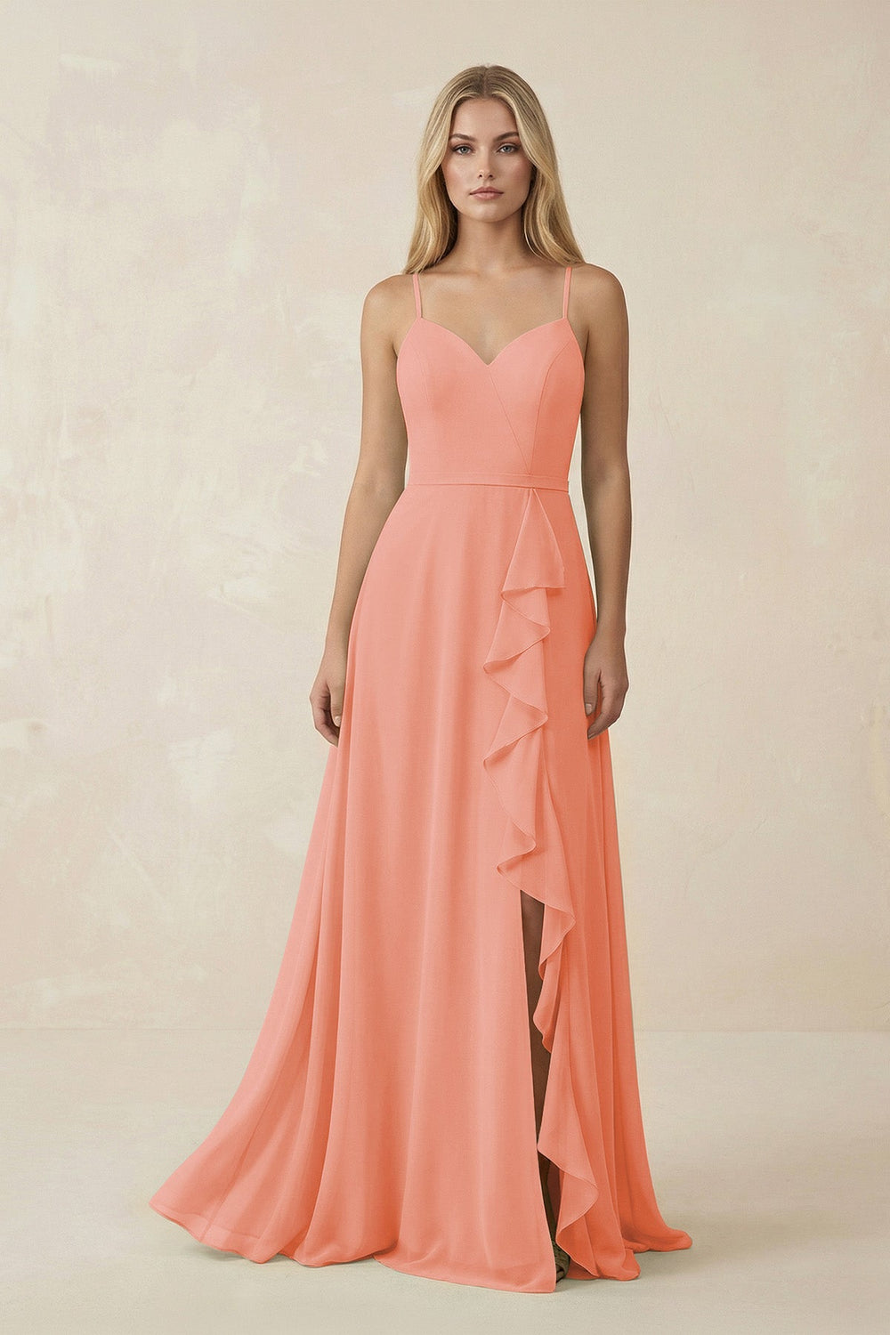 Ruffled Hem A-Line Chiffon Bridesmaid Dress in Rosette - KissProm BRIDESMAID DRESSES