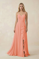 Ruffled Hem A-Line Chiffon Bridesmaid Dress in Rosette - KissProm BRIDESMAID DRESSES