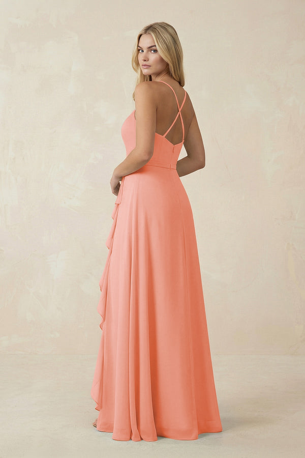 Ruffled Hem A-Line Chiffon Bridesmaid Dress in Rosette - KissProm BRIDESMAID DRESSES