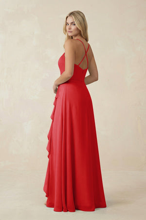 Ruffled Hem A-Line Chiffon Bridesmaid Dress in Ruby Red - KissProm BRIDESMAID DRESSES