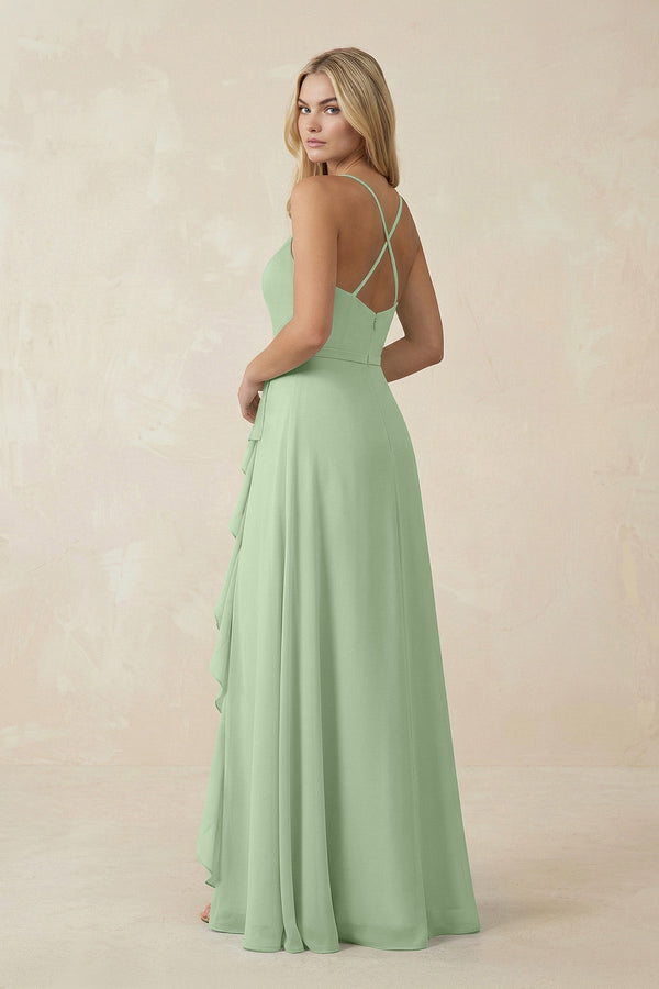 Ruffled Hem A-Line Chiffon Bridesmaid Dress in Sage - KissProm BRIDESMAID DRESSES