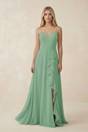Ruffled Hem A-Line Chiffon Bridesmaid Dress in Sea Glass - KissProm BRIDESMAID DRESSES