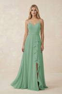Ruffled Hem A-Line Chiffon Bridesmaid Dress in Sea Glass - KissProm BRIDESMAID DRESSES