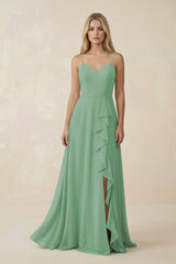 Ruffled Hem A-Line Chiffon Bridesmaid Dress in Sea Glass - KissProm BRIDESMAID DRESSES