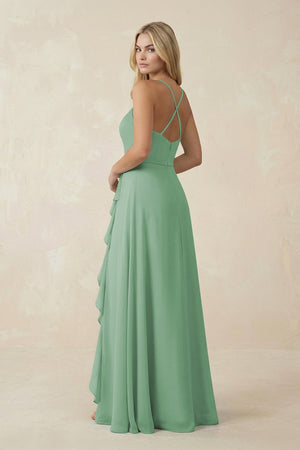 Ruffled Hem A-Line Chiffon Bridesmaid Dress in Sea Glass - KissProm BRIDESMAID DRESSES