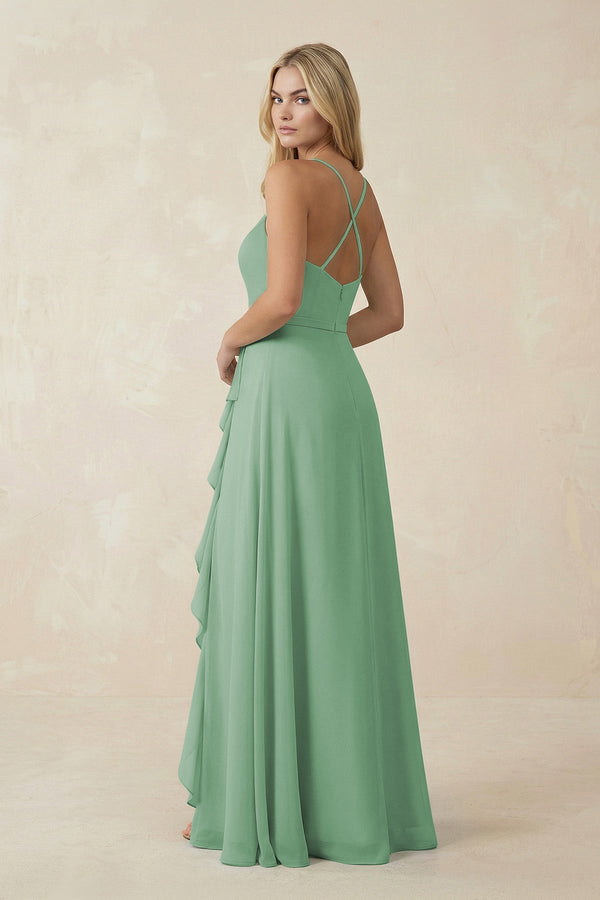 Ruffled Hem A-Line Chiffon Bridesmaid Dress in Sea Glass - KissProm BRIDESMAID DRESSES